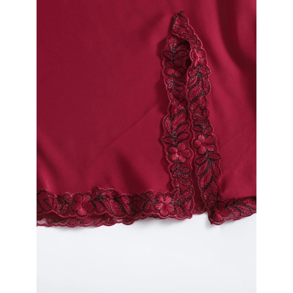 Fefi 5pcs Satin Contrast Lace Belted Night Set - Picture 7 of 8